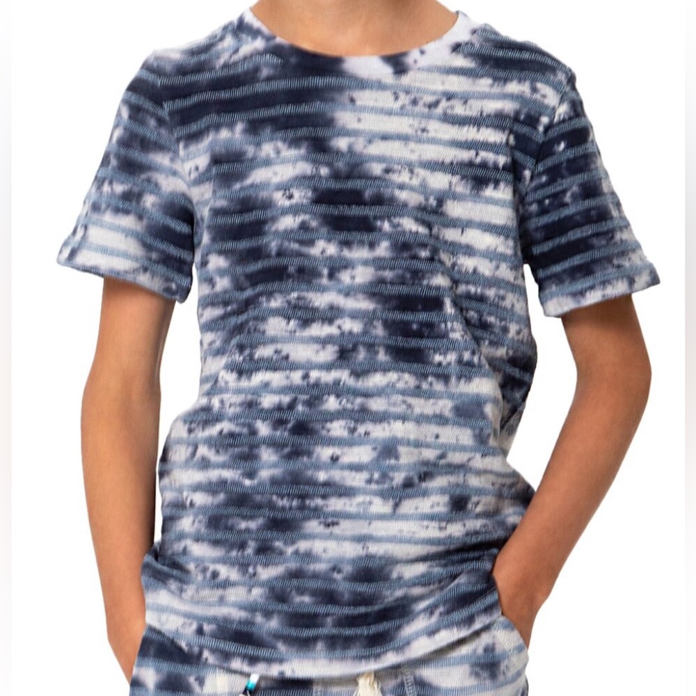 KIDS SOL ANGELES CATALINA CLOUD BLUE WHITE STRIPE TIE-DYE TEE - SIZE 12